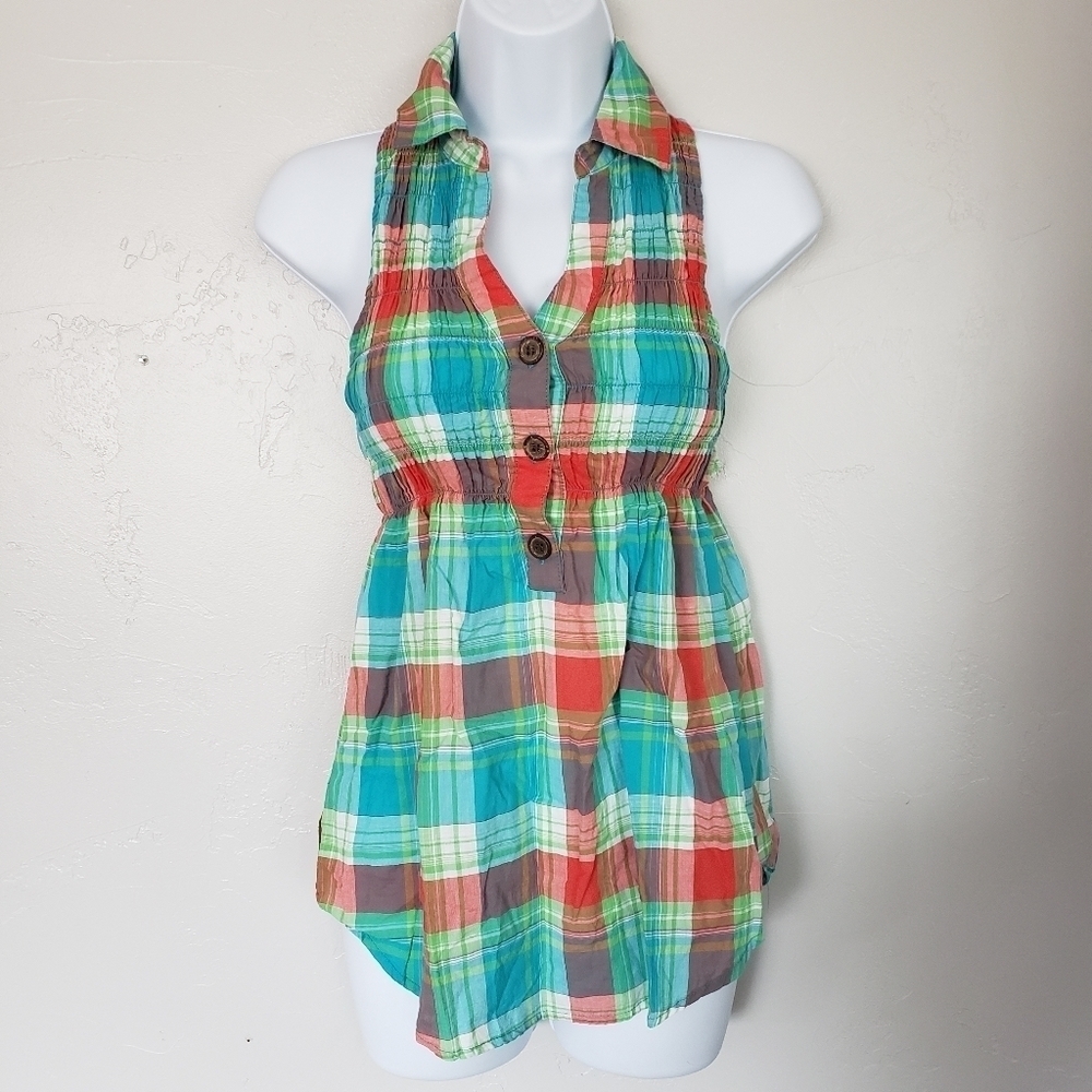 Maurices Blue Orange Plaid Tank Top Women's Small
